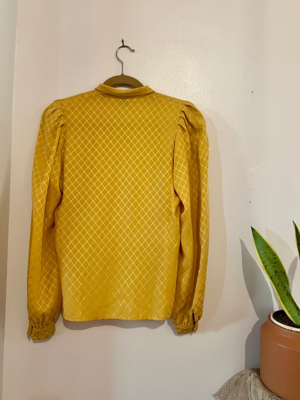 Vintage 80s Emanuel Ungaro Paris Silk Blouse | Golden Yellow | Diamond Quilted - Picture 2 of 3